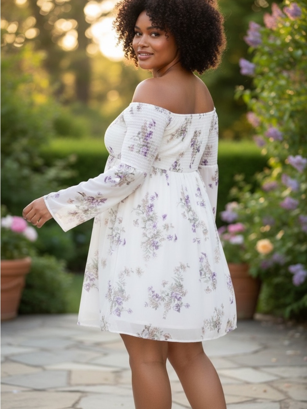 Torrid Ivory Babydoll, Floral Off Shoulder Chiffon Peasant Dress Mini SZ 2 (2X)